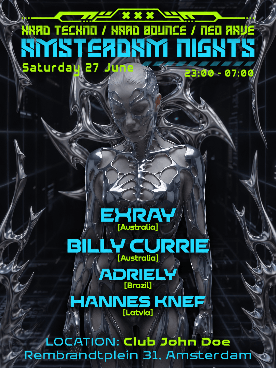 Amsterdam Nights: Hard Techno Rave w/ Exray [Aus], Billy Currie [Aus], ADRIELY [Bra]