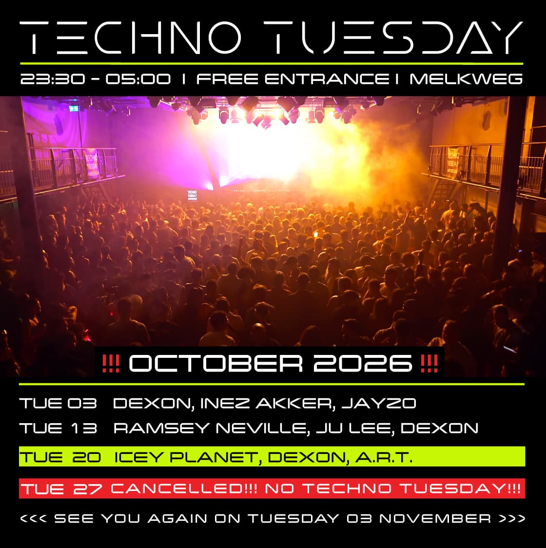 Techno Tuesday Amsterdam, Dexon, Inez Akker Jayzo