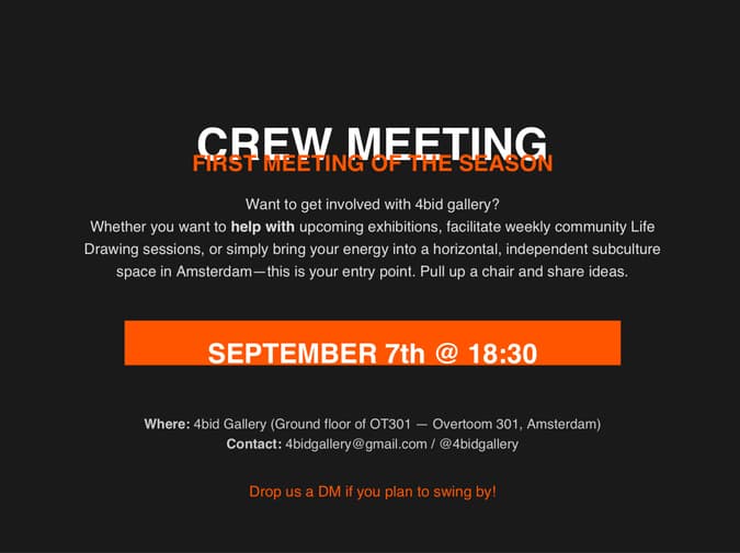 CREW MEETING: join 4bid on our FIRST MEETING OF THE SEASON